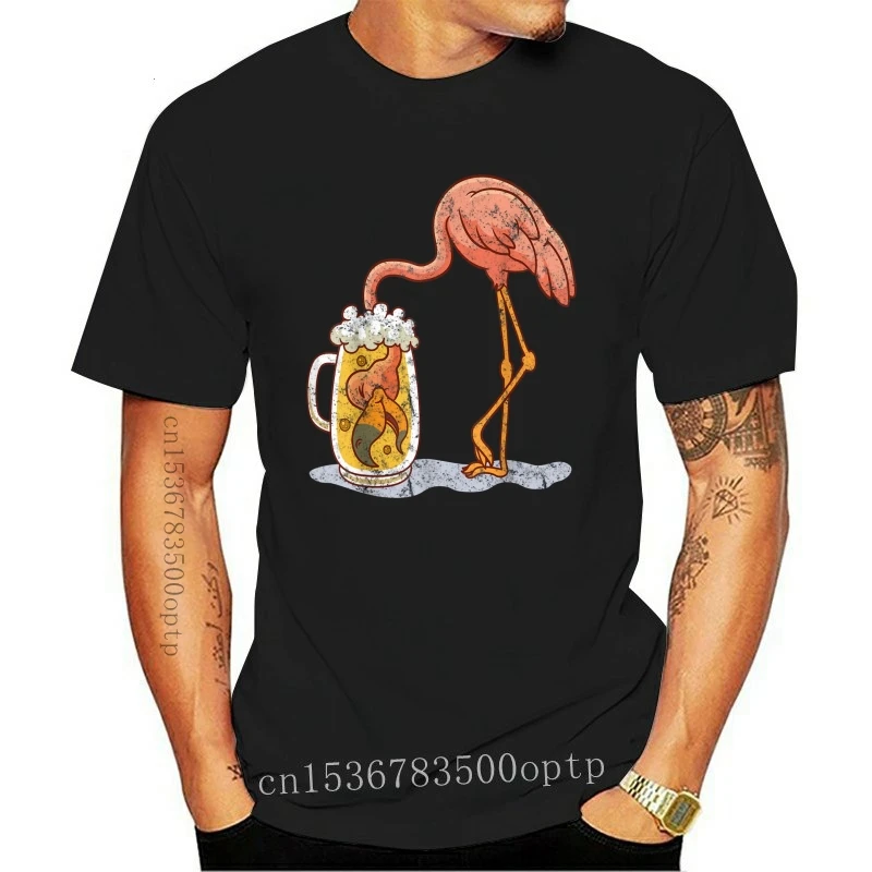 New Retro Flamingo Beer Mug Drinker T-Shirt Tops Male T shirt Men | Мужская одежда