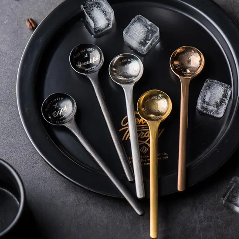 

Tea Coffee Mixing Spoon Enjoy Printing Gift Stainless Steel Useful Home Kitchen Tableware Accessories Cute Party Table Ornament