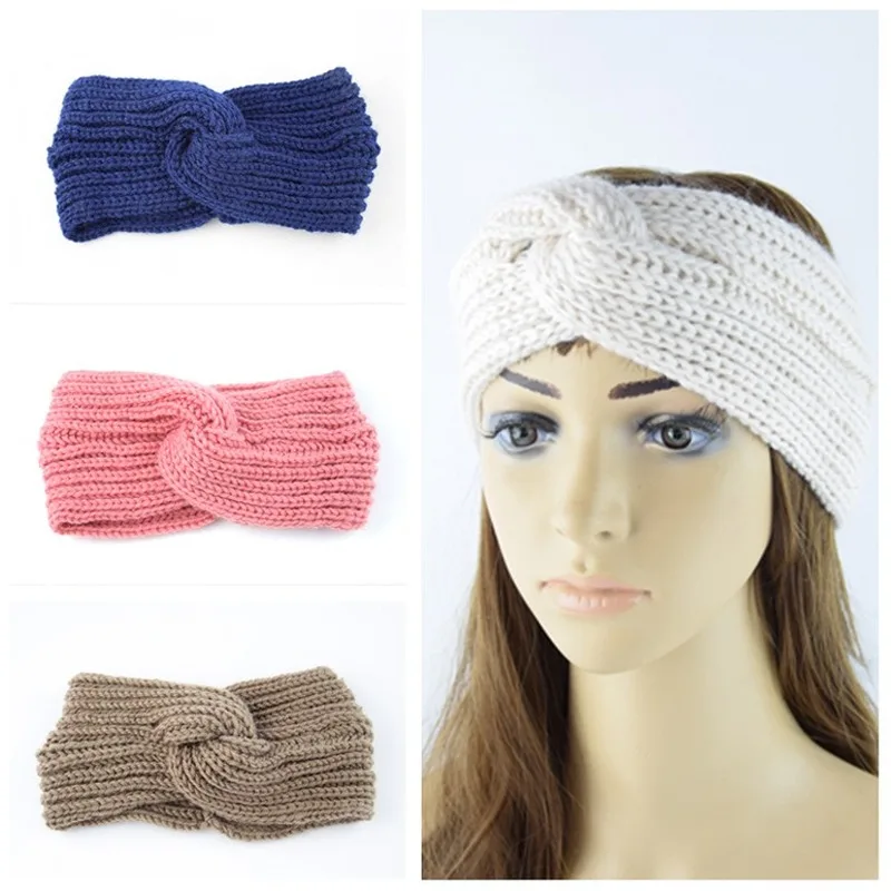 Winter Warm Knitted Twist Headband for Women Wool Crochet Knot Turban Headwrap Ear Warmer Hairbands Female Hair Accessories