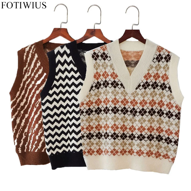

Ethnic Boho Women Knitted Tops Spring Sptring Knit Sweater Vest Waistcoat Sleeveless Korean Fashion Pullover Outwear