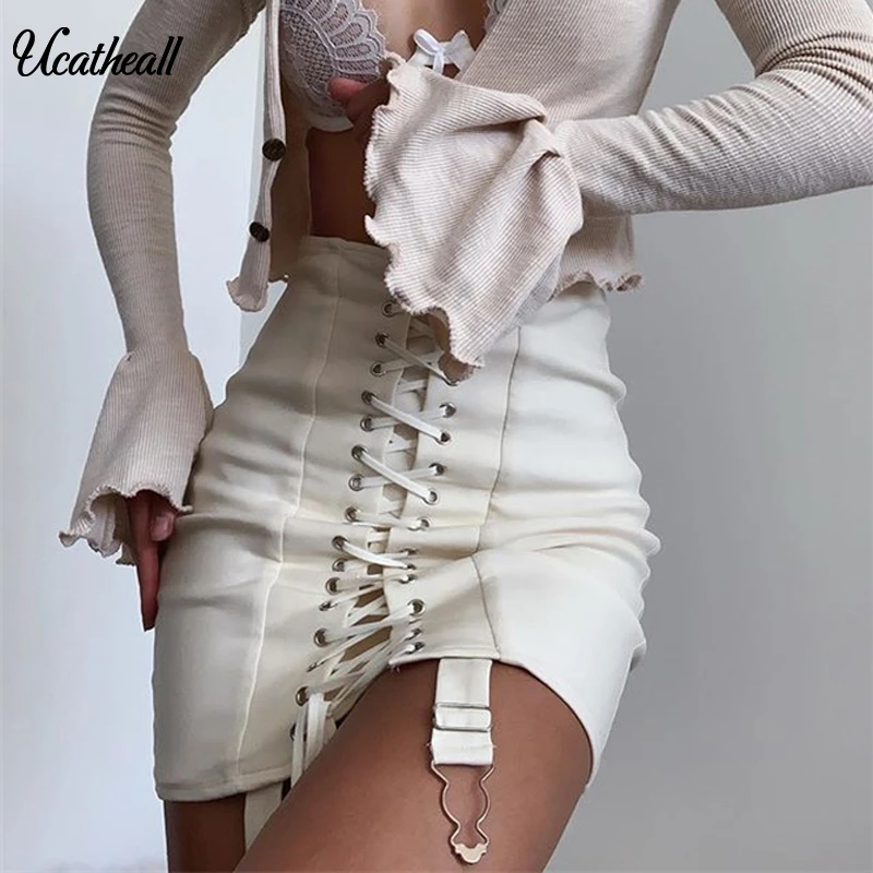 Front Lace Up Skirt Buckle Bandgae Sexy 