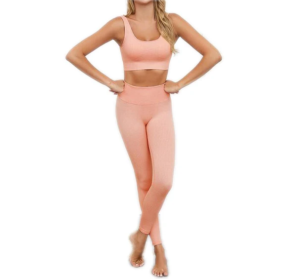 Бесшовные с высокой талией нейлон 2 шт Йога набор женский бюстгальтер пуш-ап спортивный костюм Одежда для фитнеса тренажерный зал Леггинсы Спортивная одежда для бега - Цвет: Pink