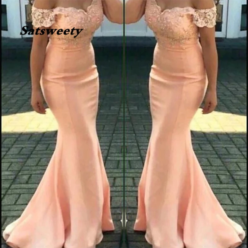 Custom Plus Size Sweetheart Off-Shoulder Applique Elastic Satin Woman Lady Mermaid Sleeveless Formal Gown Bridesmaid Dresses