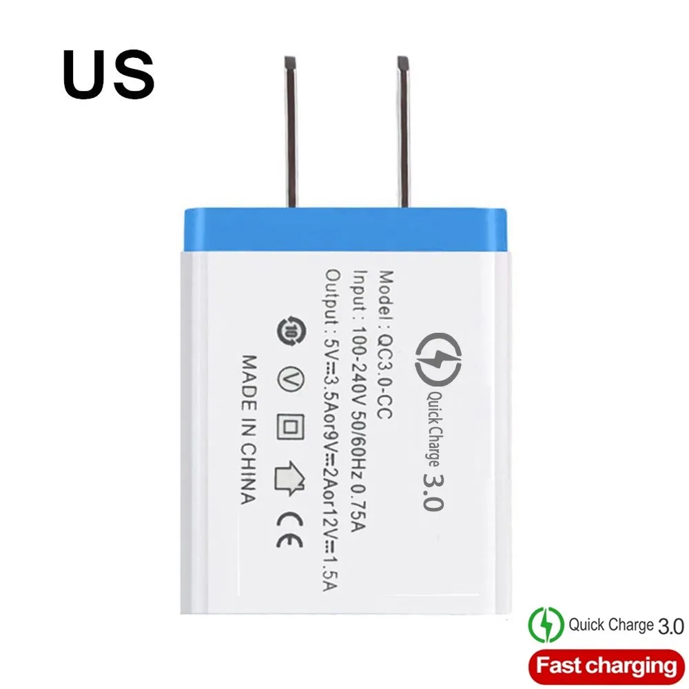 EU/US быстрое Зарядное устройство 5 V/3.5A QC 3,0 USB телефон Зарядное устройство настенное быстрое Зарядное устройство кабель для iphone plus Apple samsung huawei Xiaomi Android - Тип штекера: US  Blue