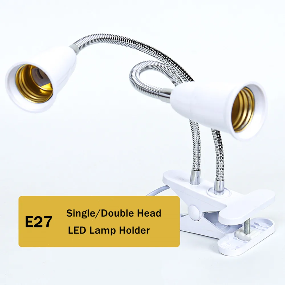 

AC 85V -265V Lamp-Holder EU/US Plug E27 Socket 2 Head Flexible Light Clip With On/Off Switch Led Desk Light Plant Grow Lamp Base