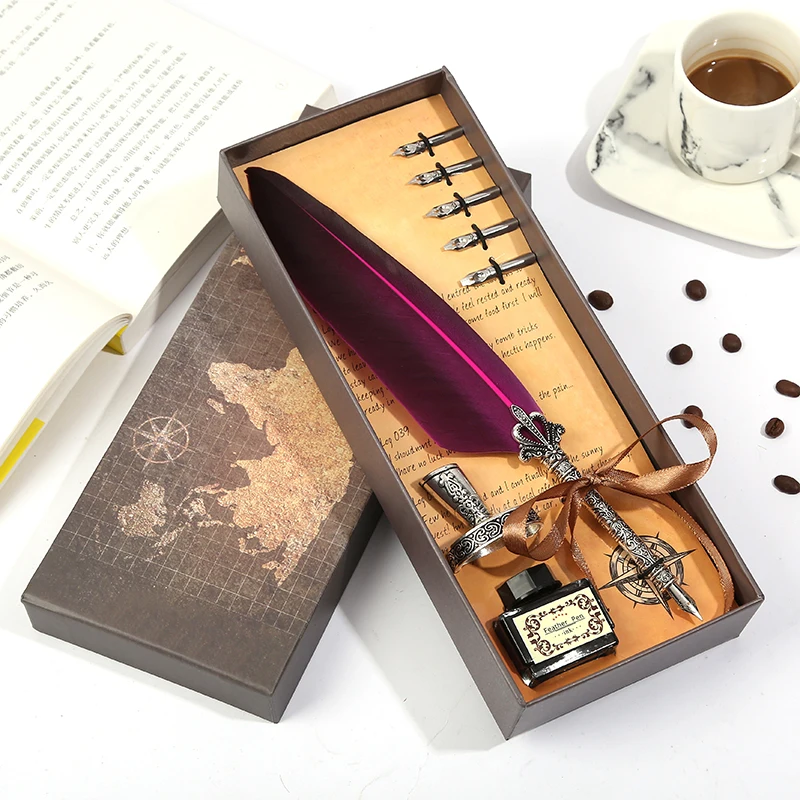 Juego de pluma Retro Vintage para caligrafía pluma Dip, tinta de escritura, papelería, pluma estilográfica, pluma de estilo clásico creativo, envío directo