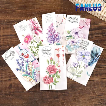 

6pcs/Set Flowers Pattern Birthday Party Greeting Cards Blank Wedding Invitation Card Postcard Envelope Writing Paper Card Favors