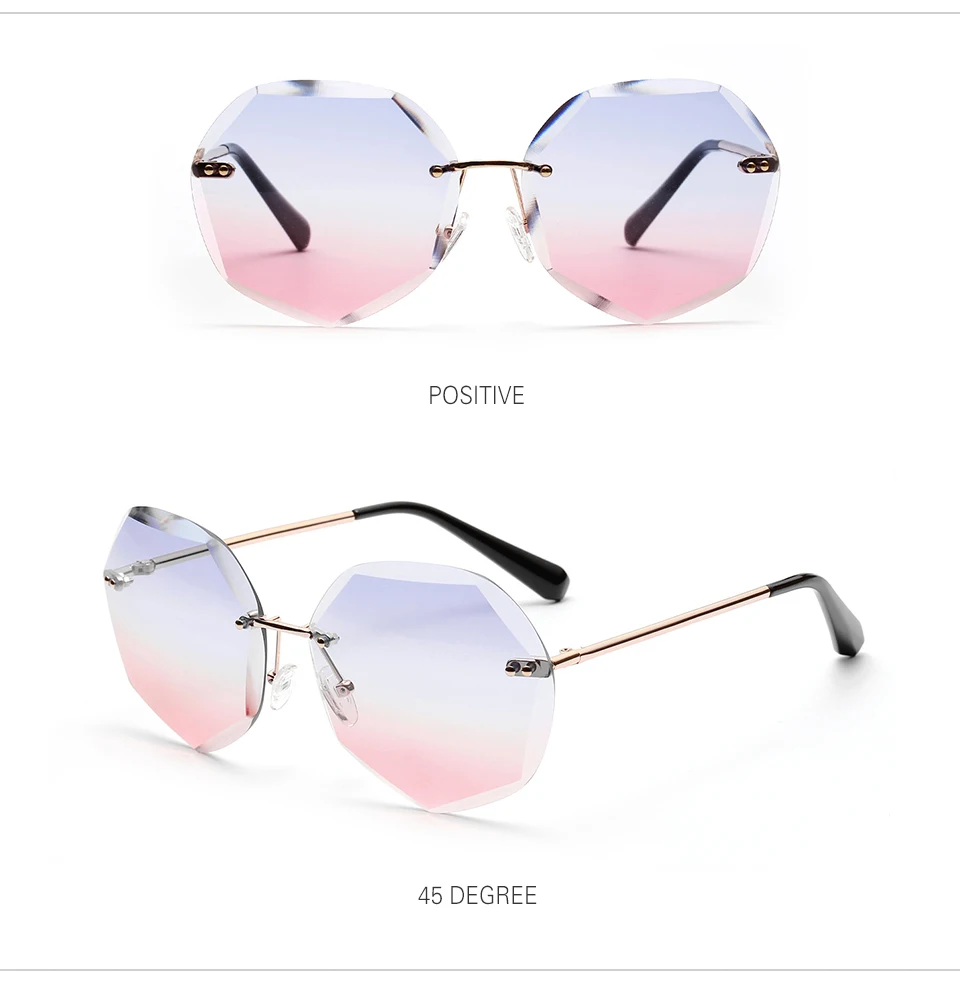 OVZA Rimless Sunglasses Woman Luxury Brand Fashion Gradient Sun glasses Female Big Eyewear S2099