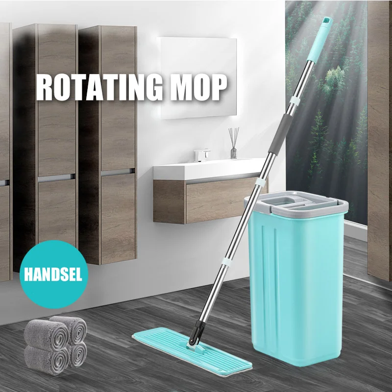 

Flat Rotary Mop with Bucket Suit Hand-Free Wringing Floor Cleaning Mop Save Time Energy TP899