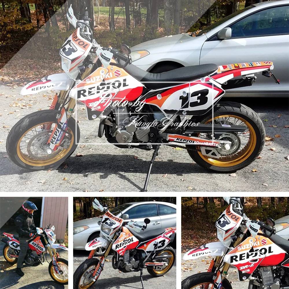 KUNGFU графика автомобиля обертывание виниловые наклейки комплект для Suzuki DRZ400SM Supermoto DRZ400E эндуро 1999-(Стиль № SZDRSE9919017