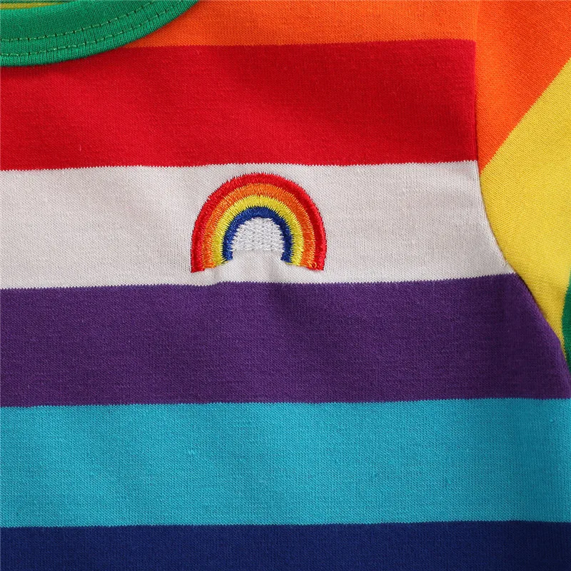 CANIS футболка для малышей; Одежда для новорожденных; Повседневный пуловер с радугой для девочек; футболка; топы; платье в полоску