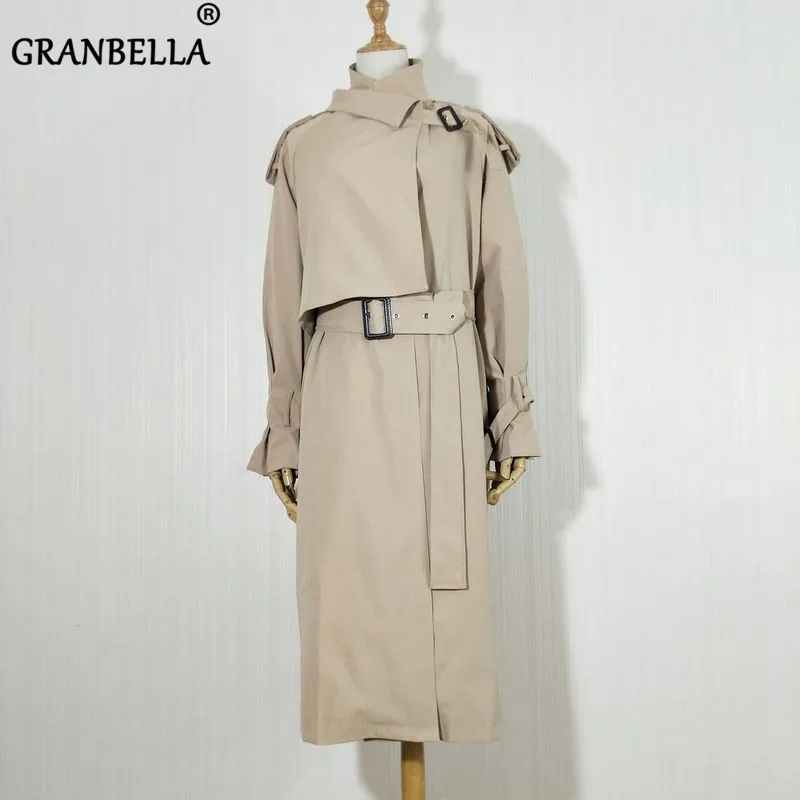 

2019 Korean Chic Long Temperament Windbreaker For Women Casual Solid Color A-Line Turn-Down Collar Female Temperament Coats