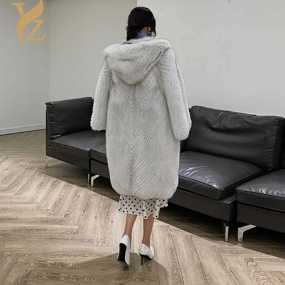 YZ. Меховое пальто с натуральным лисьим мехом зимняя утепленная куртка с капюшоном из голубого лисьего меха Верхняя одежда настоящий куртка пальто из натурального Лисьего меха для женщин