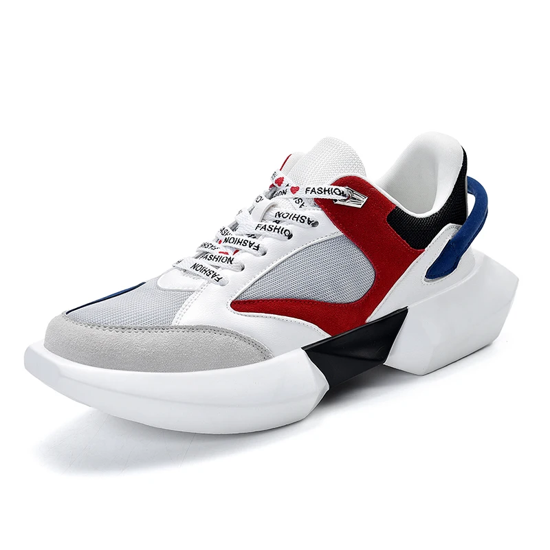 Новые цветные мужские кроссовки для бега, увеличивающие рост, спортивные мужские кроссовки, дышащие, Zapatillas, для прогулок, бега - Цвет: White Red