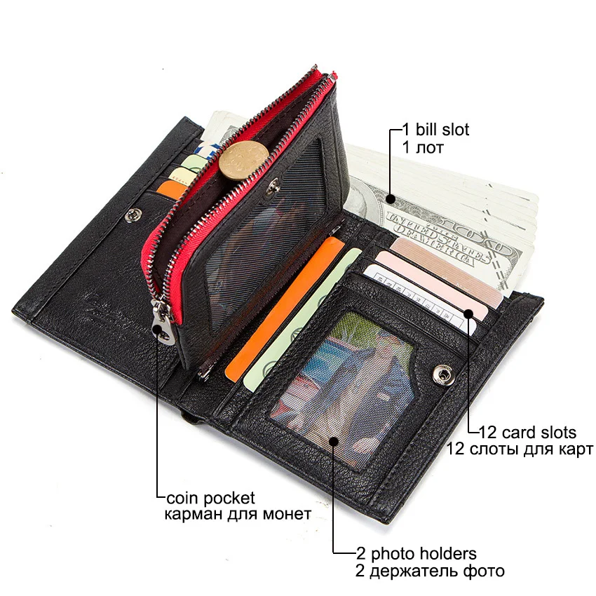 Contact's New Genuine Leather Men's Wallet Short Coin Zipper Pocket Card Holder Male Walet Slim Man's Purse Small Portemonnee
