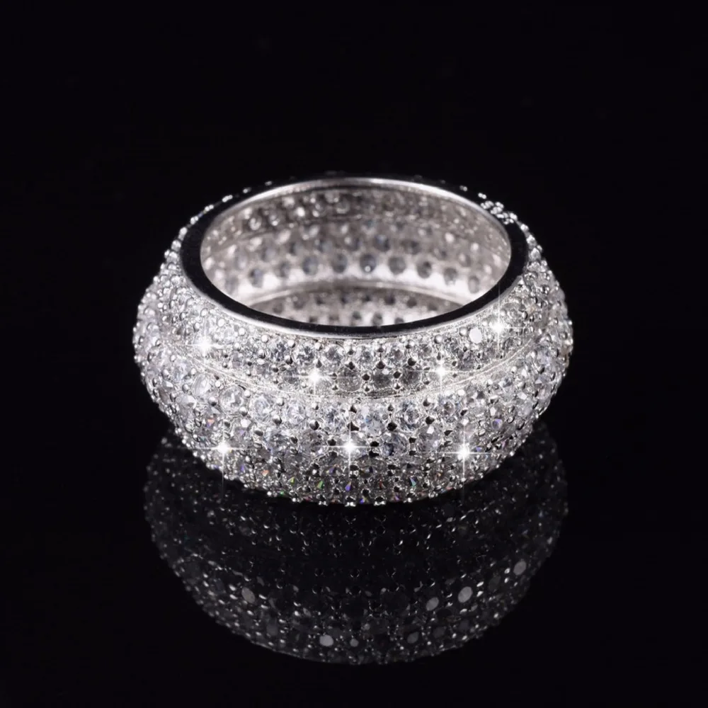 Luxury Pave setting Full 360PCS Simulated Diamond Stone Rings For Women 925 Sterling Silver Wedding Band Jewelry | Украшения и