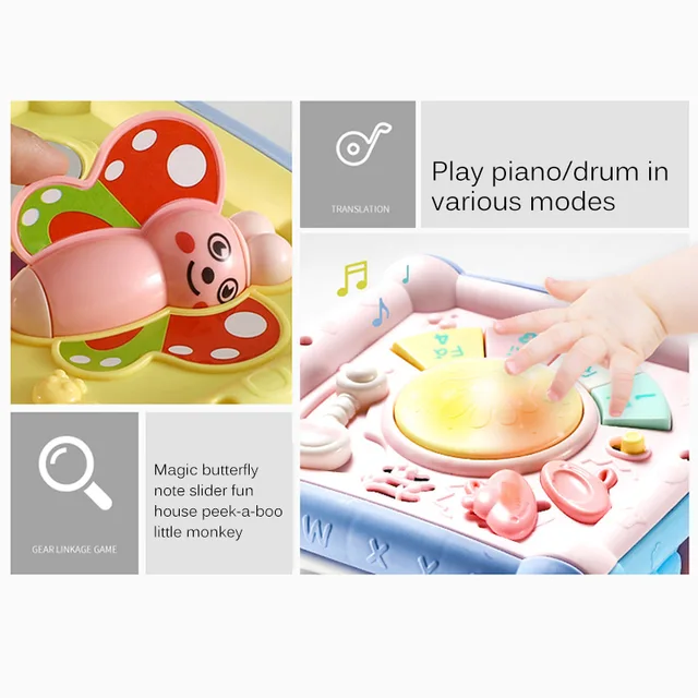Baby Musical Box Toddler Funny Hand Drum Toy Baby Activity Cube Geometric Blocks Toys Infant Sorting Music Plaything Box Toy 6