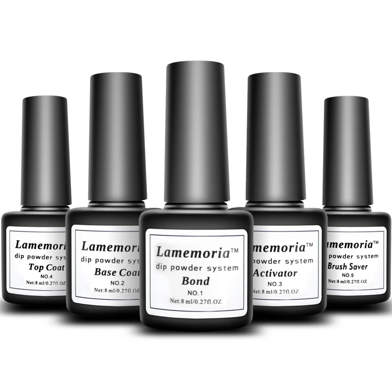 Lamemoria Dipping Nail Powder System Set Acrylic Base Top Gel Coat Activator Brush Saver Without Lamp | Красота и здоровье