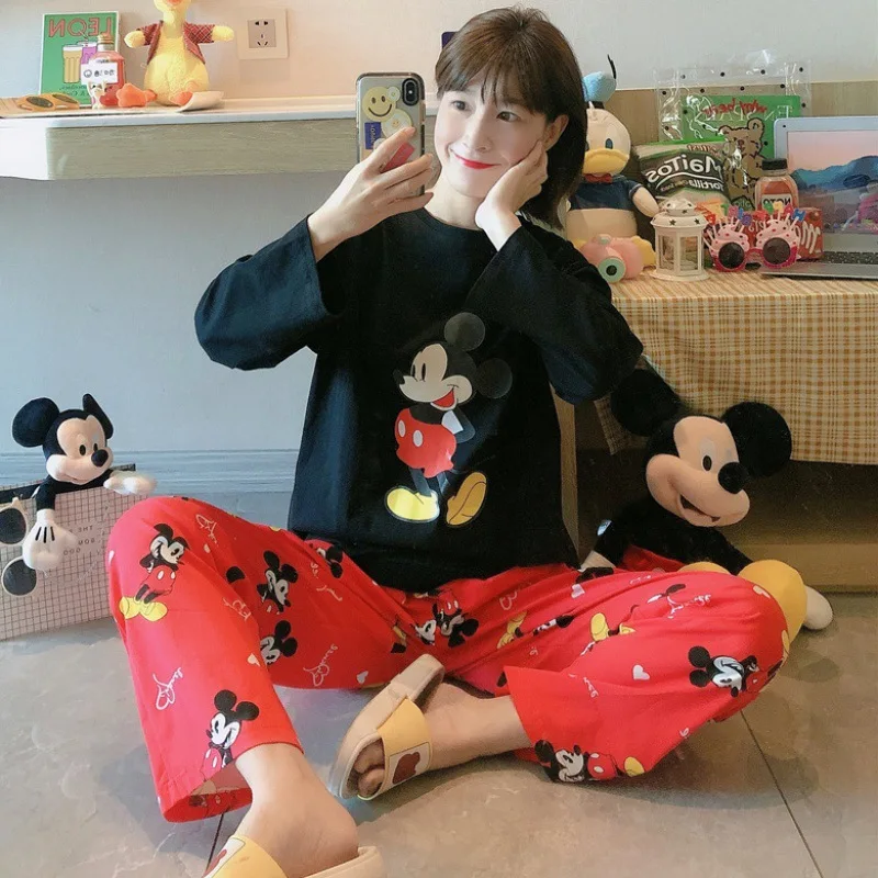 Mickey Women Autumn Long-Sleeved Trousers Two-Piece Pajamas Outer Wear