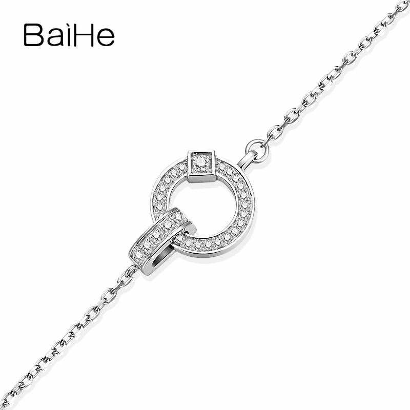 BAIHE Solid 18K Белое Золото SI/H Круглый всего 0.19ct натуральными бриллиантами Женская цепочка Свадебные модные ювелирные изделия Подарочный браслет