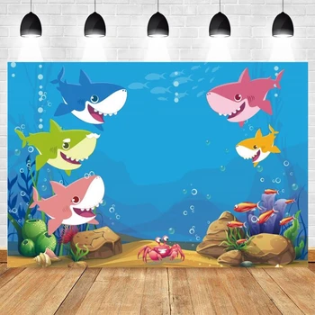 

Mermaid Unicorn Shark Fish 1st Birthday Party Backdrop Baby Shower Boy Birthday Party Photography Background For Photo Studio
