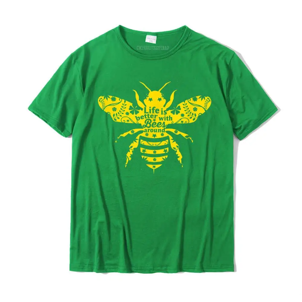 Cheap Youth T Shirts Europe Printed On Tops Shirt 100% Cotton Short Sleeve Birthday Tops Shirts Crewneck Free Shipping Life Is Better With Bees Around Gardening T Shirt__MZ16534 green