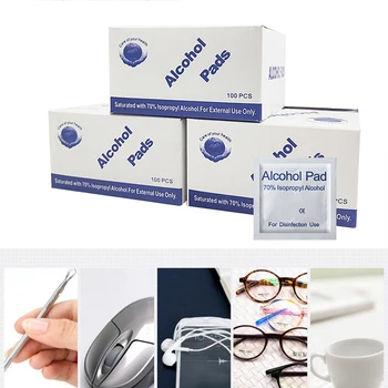 

Portable 100pcs Alcohol Swabs Pads Wipes Antiseptic Cleanser Cleaning Sterilization First Aid Home Makeup Accessory