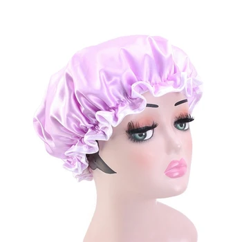 

Waterproof Hair Caps Satin Bath Hair Cover Women Double Layer Bathing Hat Salon Make Up Thick Headwear Styling Tool Hair