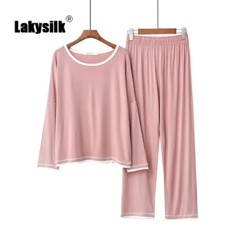 

2020 New Spring Autumn Pajamas Sets Female 100% Cotton O-neck Short Sleeve Wide Leg Pants Sleepwear Casual Lady Homewear Pajama
