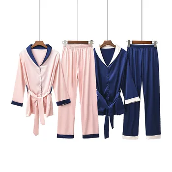 

New Women Elasticity Silk Satin Pajamas V-Neck Solid Womens Long Sleeves Pyjamas Luxury Sexy Clothes Sleepwear Home Clothes