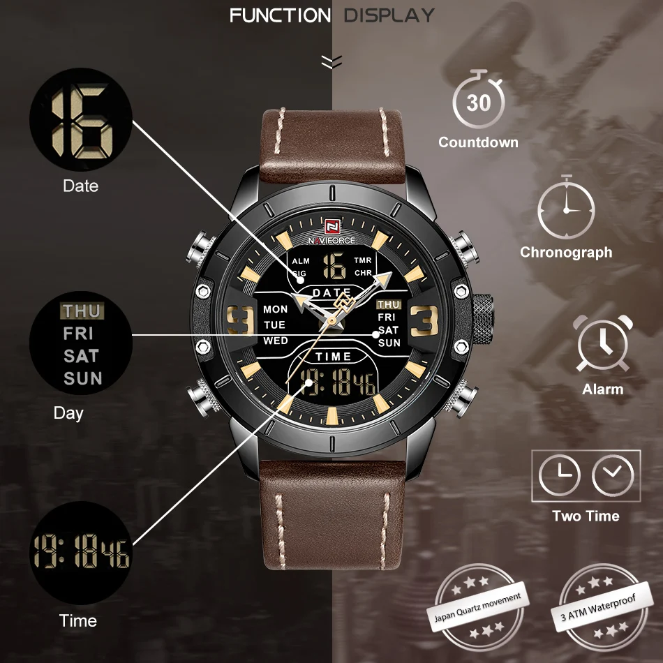 NAVIFORCE часы мужские Топ люксовый бренд кожа водонепроницаемые кварцевые наручные часы военные спортивные мужские часы Дата Relogio Masculino