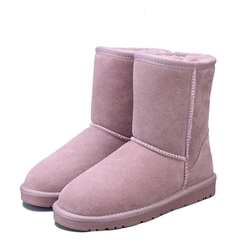 Pink Австралийские классические модные теплые плюшевые зимние ботинки; Мужские Водонепроницаемые зимние ботинки из натуральной кожи; рабочие ботинки; мужская повседневная обувь - Цвет: Pink