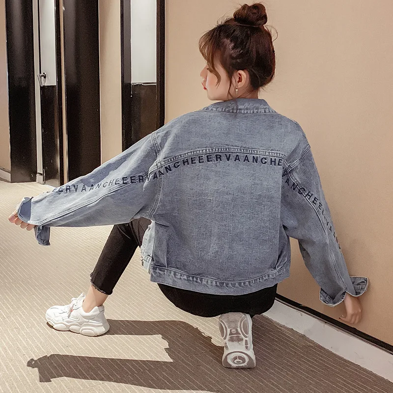 

2020 Season Embroidery Letter Cowboy Coat Girls Long Sleeve Short Money Jacket Top
