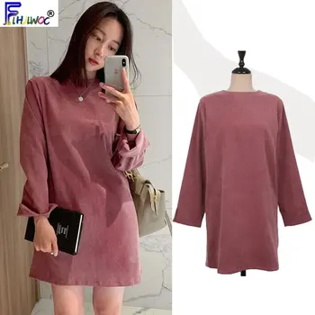 

Winter Spring Basic Mini Dresses Elegant Lady Women Fashion Date Office Lady Korea Style Temperament Tunic Dress Purple