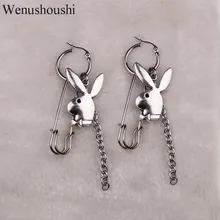 Обруч 2x20 мм, серьги-кольца из нержавеющей стали в стиле панк с забавными животными, серьги-кольца в стиле хип-хоп с кисточками, серьги-кольца в виде головы кролика для женщин и девочек, подарки di008
