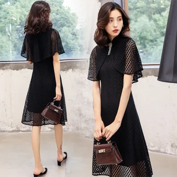 

Shanghai story black lace modern elegant qipao dresses