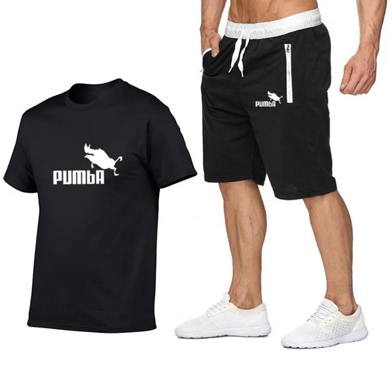 2019 Pumba suit high quality men's brand T-shirt + shorts set 2 stylish casual fun pig Pumba cotton shorts for men 2019 Pumba suit high quality men's brand T-shirt + shorts set 2 stylish casual fun pig Pumba cotton shorts for men