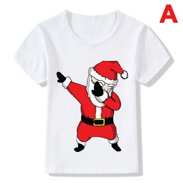 Детская футболка с короткими рукавами и круглым воротником с Санта-Клаусом, топ с рисунком на лето, ENA88