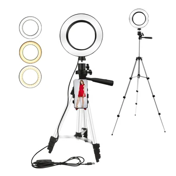 

3 Modes 16CM Led Light Ring For Selfie Tripod Ring For Phone Lighting Photography Ring Light Stand 104CM Rotatable Phone Holder