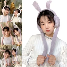 Модные милые женские уличные кашемировые наушники с заячьими ушками для девочек; теплые наушники; сезон осень-зима; Плюшевые танцевальные наушники