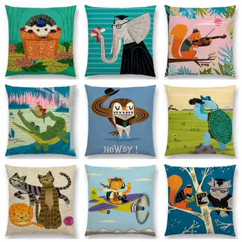 

Funny Cartoon Animals Personification Play Music Reading Happy Cushion Cover