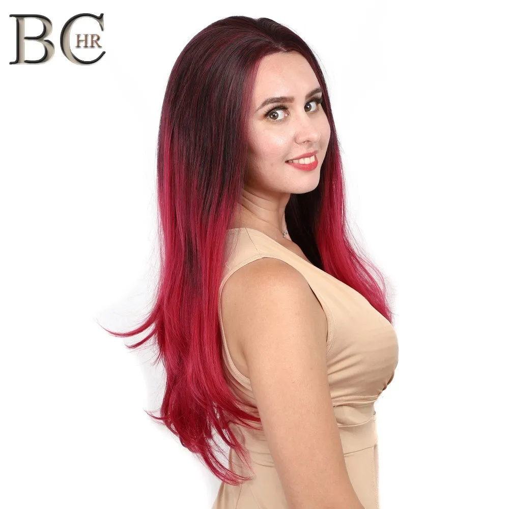 

BCHR Handmade Long Synthetic 13*4 Lace Front Wig Black to Red Color Straight Ombre Wig Lace Hair Free Shipping