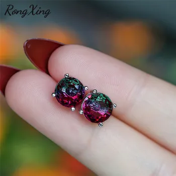

RongXing Mystic Rainbow Fire Zircon Stud Earrings for Women White Gold Filled Multicolor Birthstone Earring Lady Glamour Jewelry