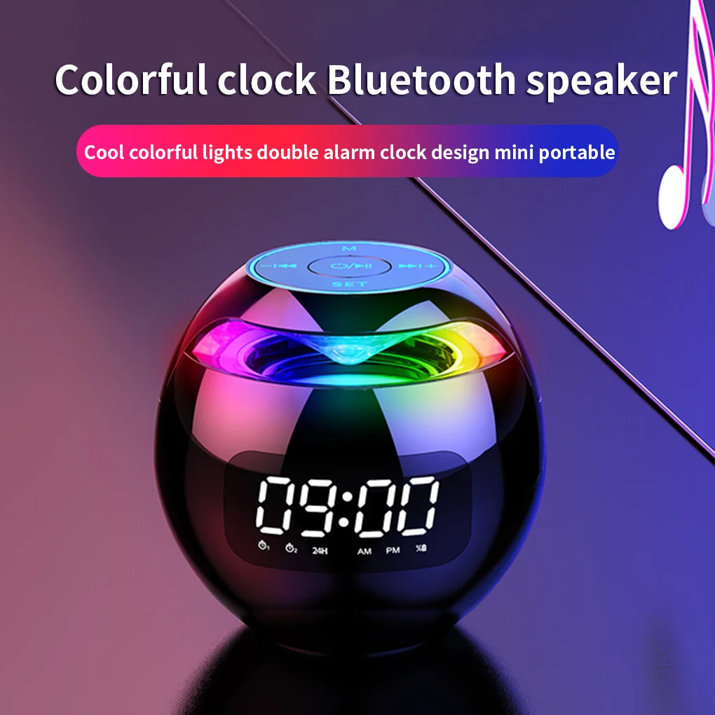 US $3.88 - 15.78 Bluetooth-compatible 5.0 Speaker with LED Digital Alarm Clock Music Player Wireless Ball Shape Clock Speaker Mini BT Speaker