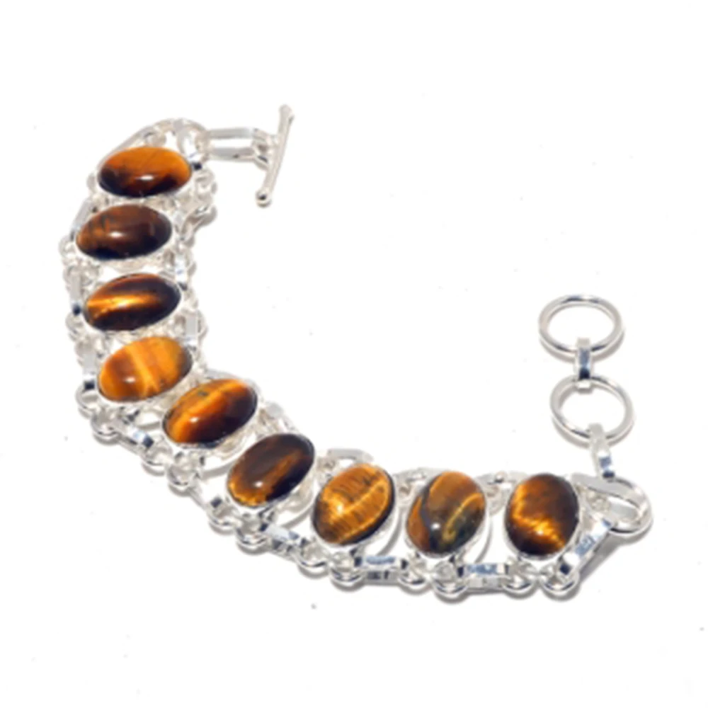 

Tiger Eye Bracelet Silver Overlay over Copper, 20.4 CM , B4009