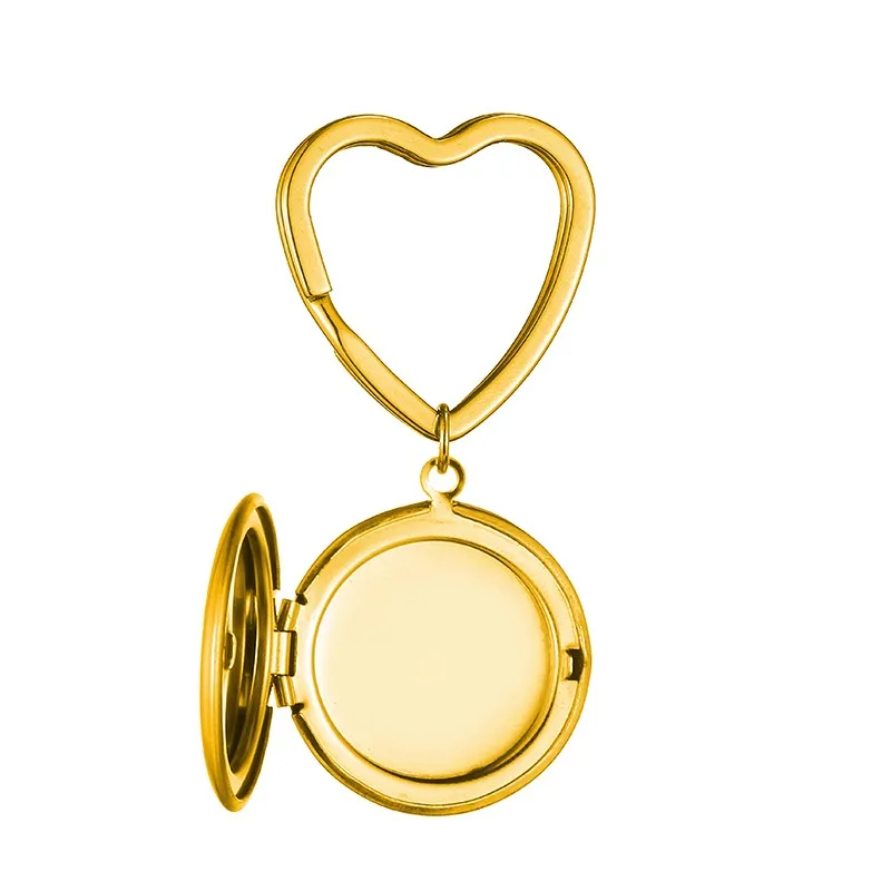 Custom Photo& Name Ring Keychain For Men Women Stainless Steel Round Photo Album Pendant Star Heart Key Ring Silver Gold Circle - Цвет: Heart Gold 1 Blank