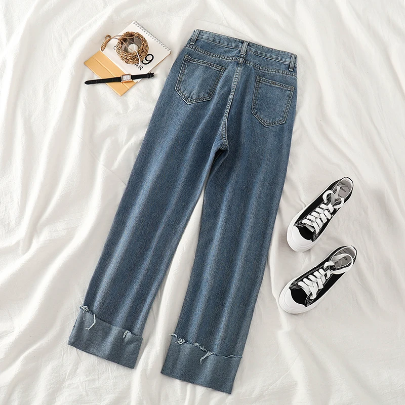 Женские джинсы, Осенние, новые, модные, высокая талия, джинсовые брюки, прямые, женские, длина по щиколотку, стильные, свободные, корейская мода, уличная одежда