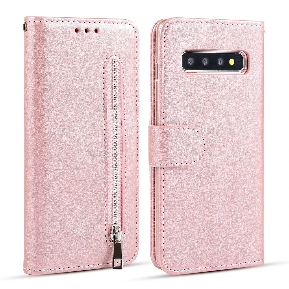 LLZ. COQUE многофункциональный кожаный бумажник на молнии флип-чехол для samsung Galaxy S7 S7edge S8 S9 S10 Plus 10e Note8 Note9 Coque чехол - Цвет: Rose Gold