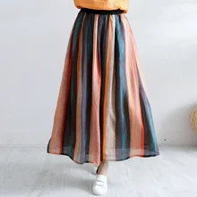 Makuluya удобные свободные высококачественные полосатые радужные летние льняные юбки с чернильной печатью рами женские длинные дорожные yimml6