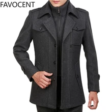 Осеннее и зимнее шерстяное пальто с отворотом, мужское длинное шерстяное пальто с двойным воротником, мужская куртка, деловая Повседневная теплая длинная куртка